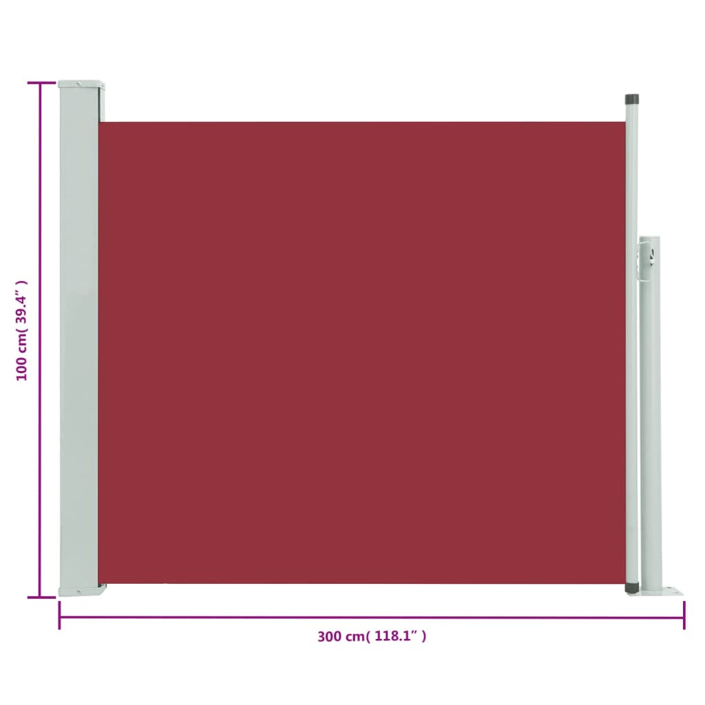 Uttrekkbar sidemarkise 100x300 cm rød