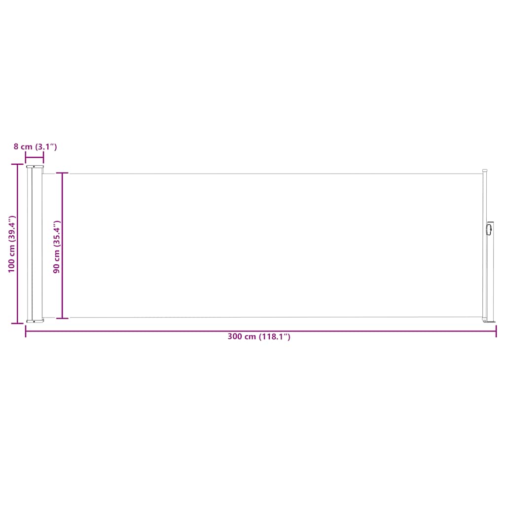 Uttrekkbar sidemarkise 100x300 cm grå vidaXL
