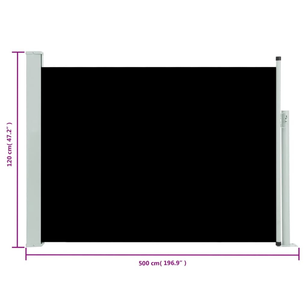 Uttrekkbar sidemarkise 120x500 cm svart