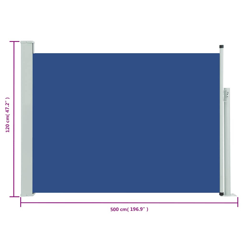 Uttrekkbar sidemarkise 120x500 cm blå