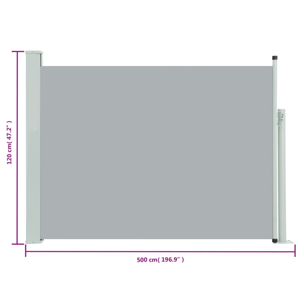 Uttrekkbar sidemarkise 120x500 cm grå
