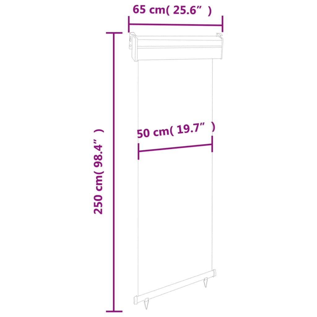 Sidemarkise for balkong 65x250 cm svart