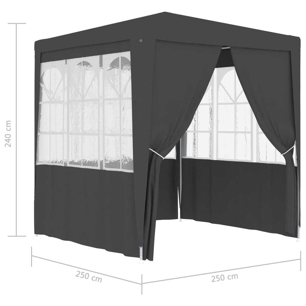 Profesjonelt festtelt med sidevegger 2,5x2,5m antrasitt 90 g/m²