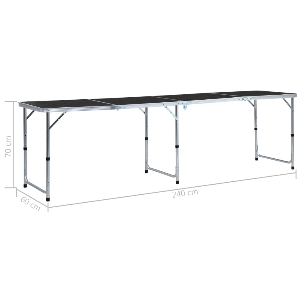 Sammenleggbart campingbord grå aluminium 240x60 cm vidaXL