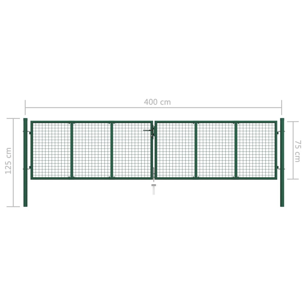 Hageport i stål med netting 400x75 cm grønn