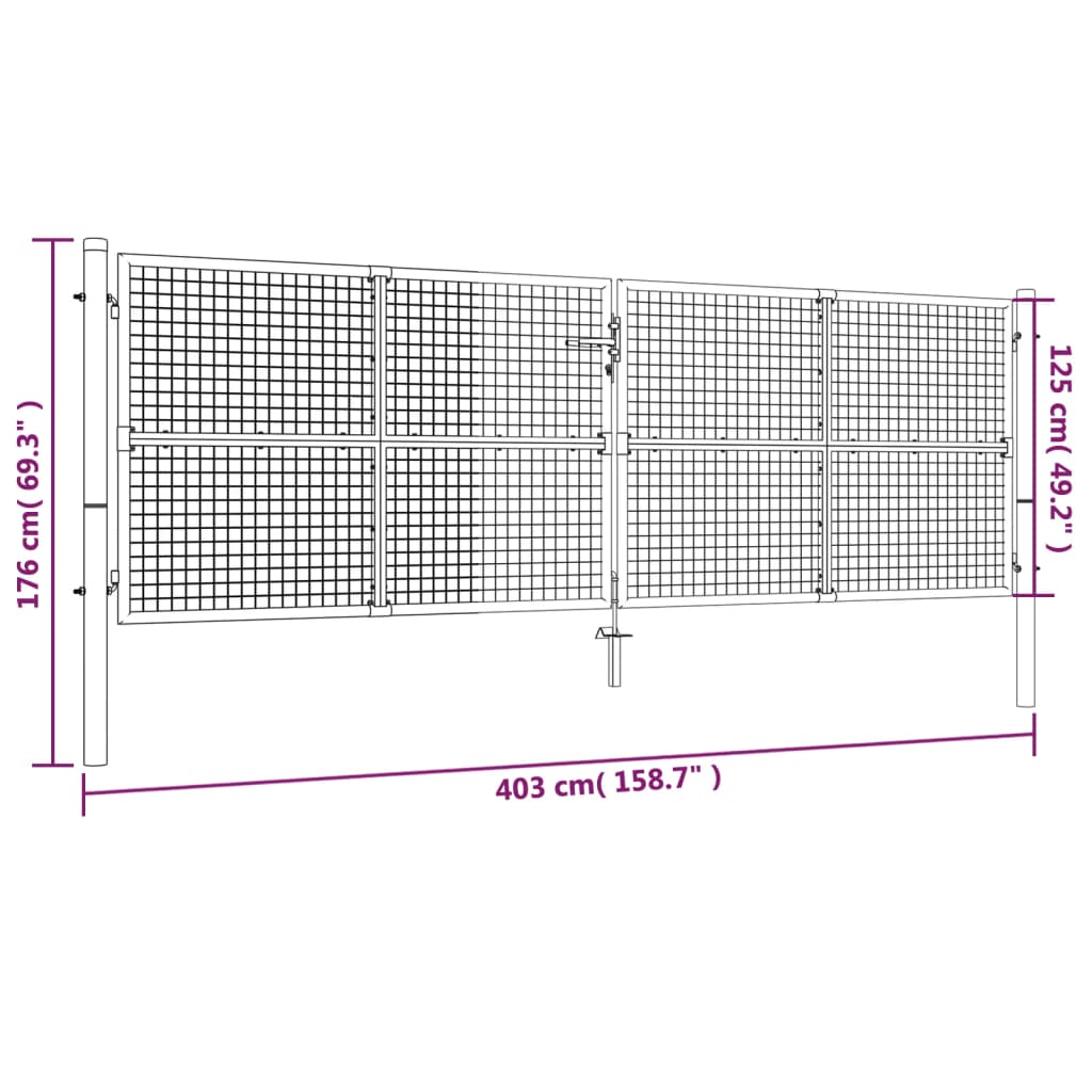 Hageport i stål med netting 400x125 cm grønn