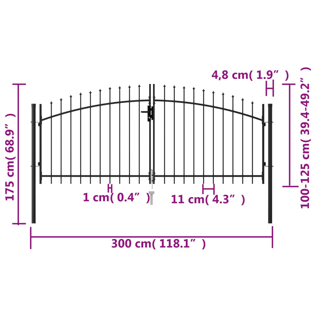 Gjerdeport Woerden dobbeldør med pigger 299,5x174,5 cm