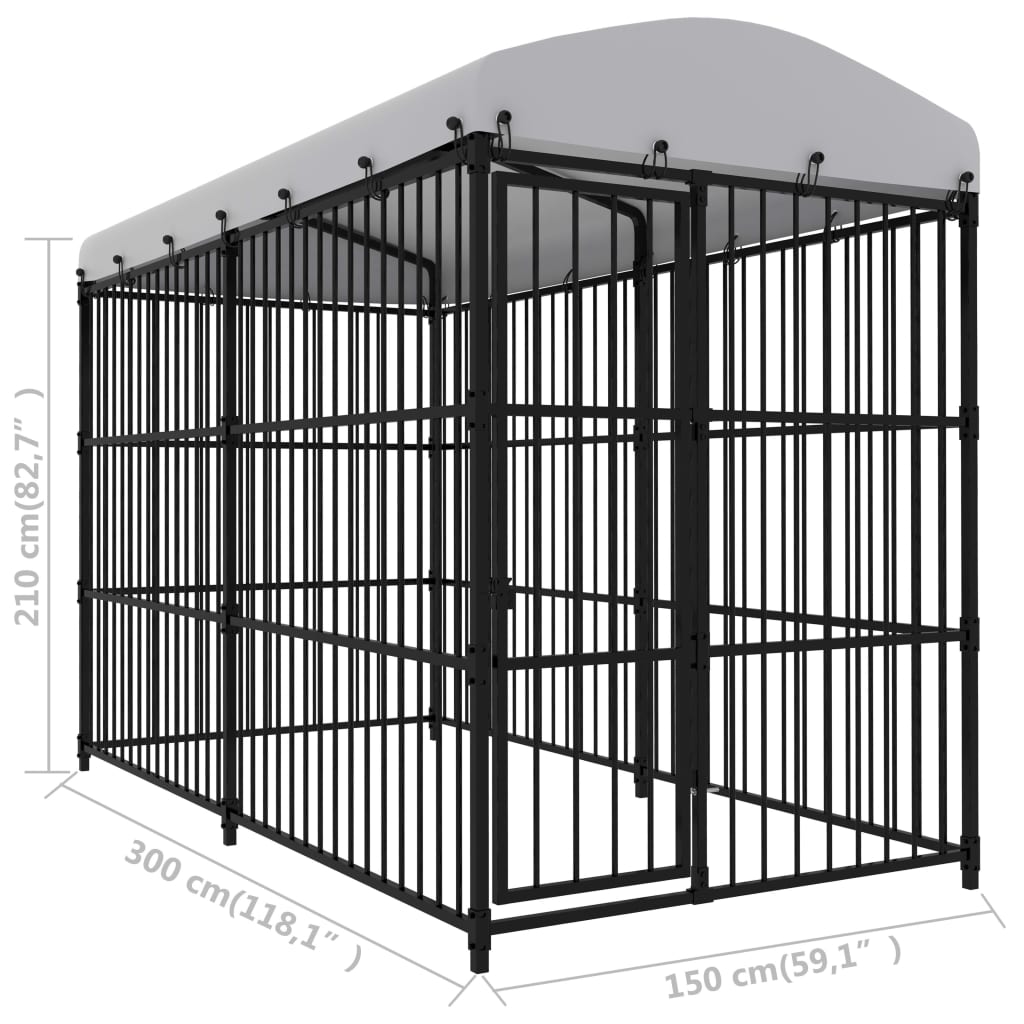 Utendørs hundegård med tak 300x150x210 cm vidaXL