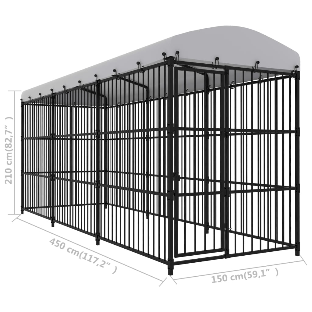 Utendørs hundegård med tak 450x150x210 cm vidaXL