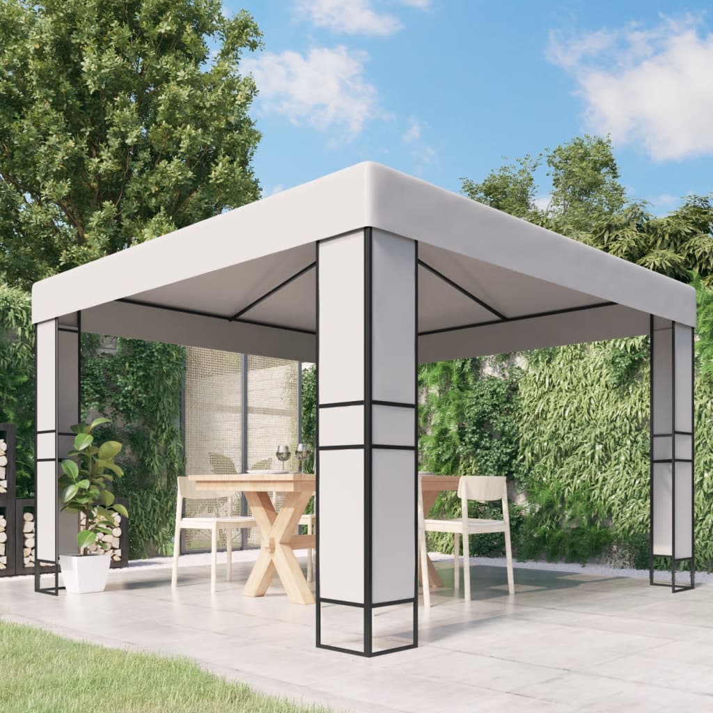 Paviljong med dobbelt tak 3x3 m hvit