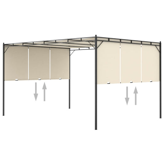 Hagepaviljong med sidegardin 4x3x2,25 m kremhvit