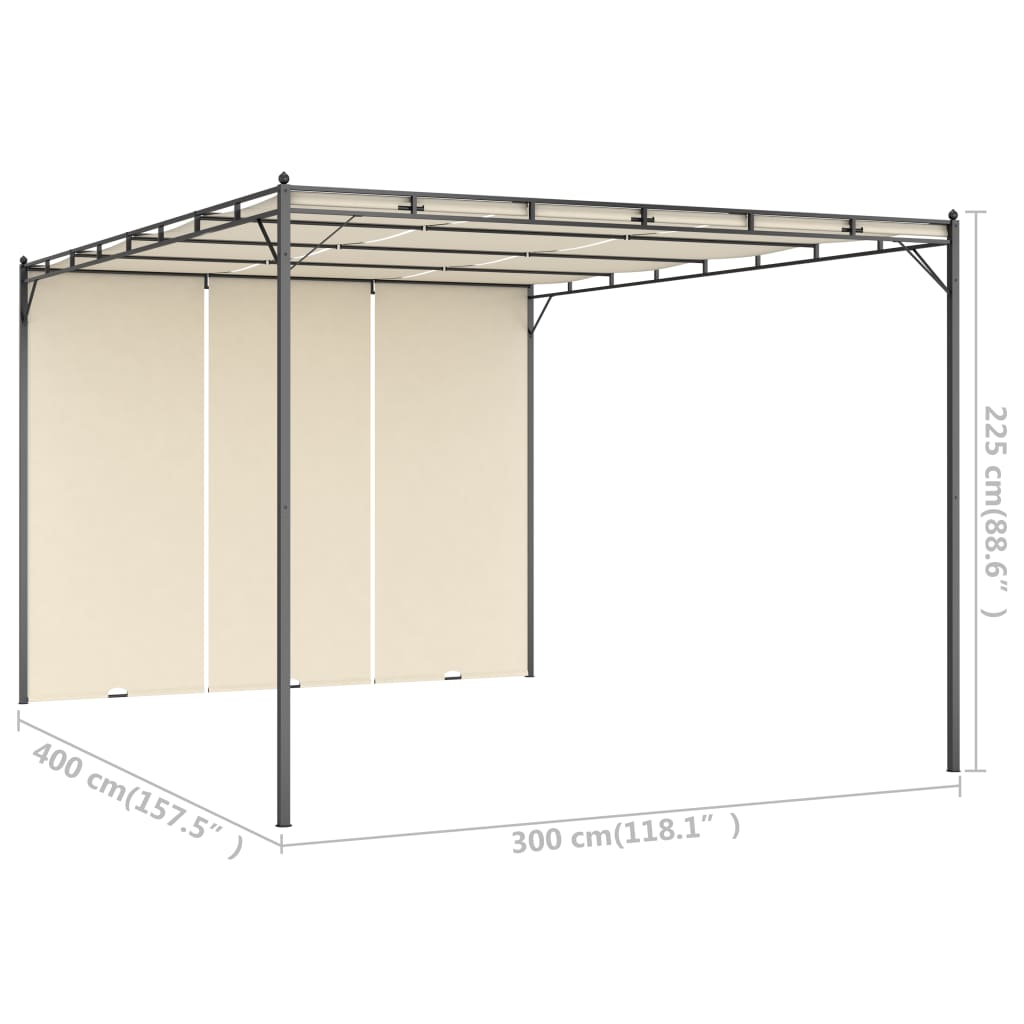 Hagepaviljong med sidegardin 4x3x2,25 m kremhvit