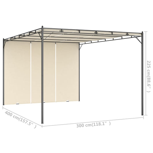 Hagepaviljong med sidegardin 4x3x2,25 m kremhvit