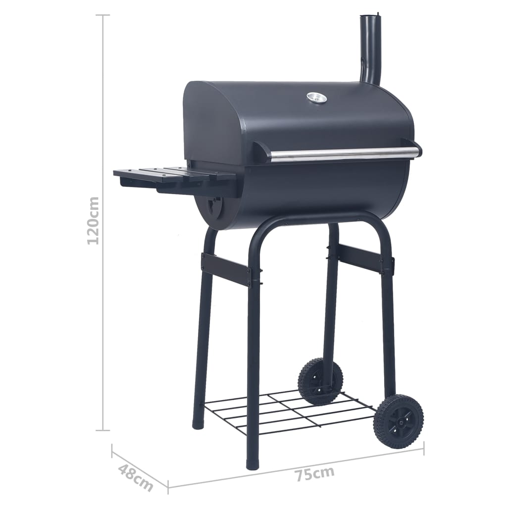 Røykgrill med bunnhylle kull svart