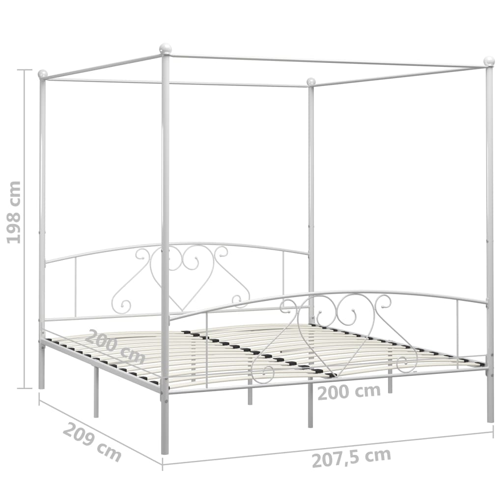Himmelsengeramme hvit metall 200x200 cm