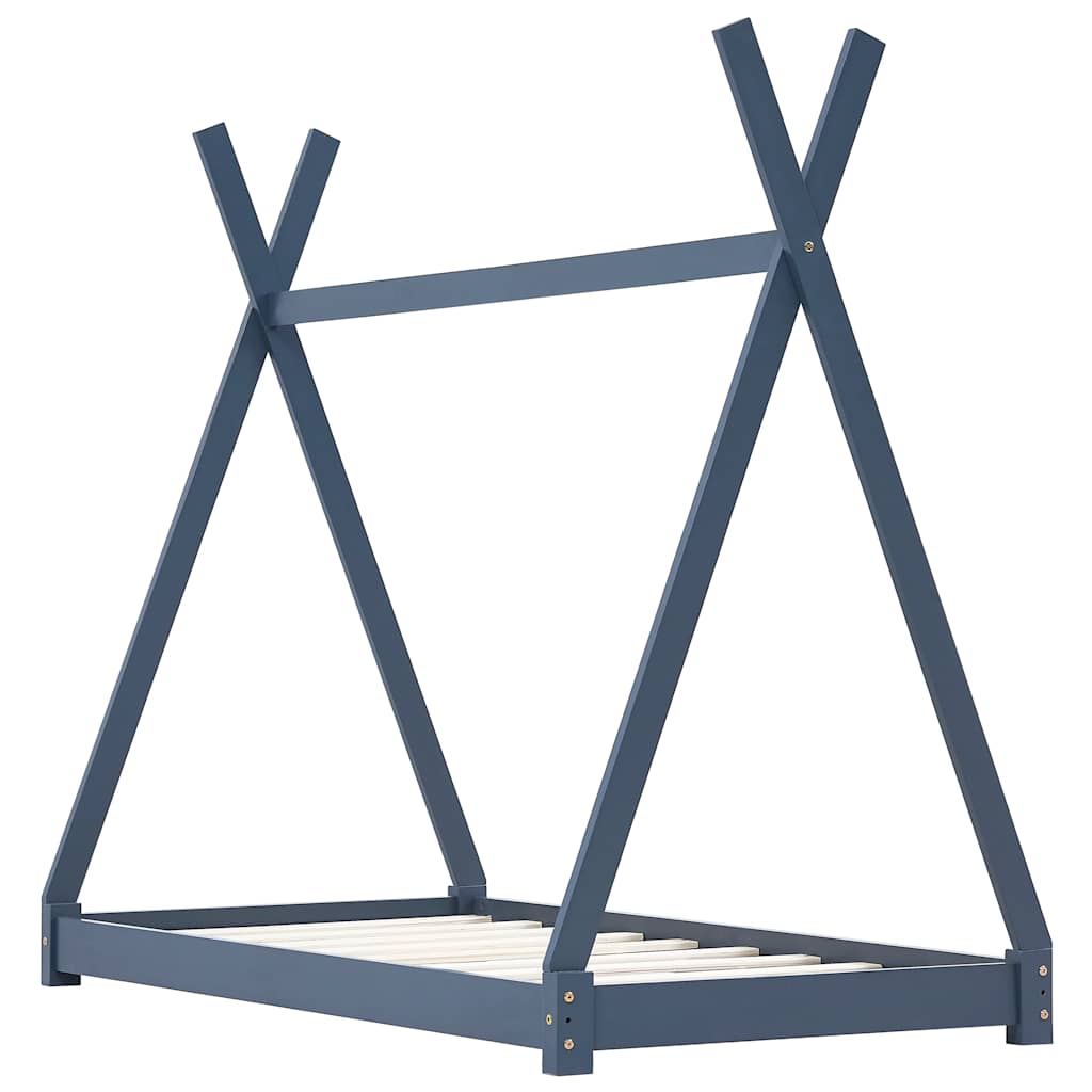 Sengeramme for barn heltre furu grå 70x140 cm