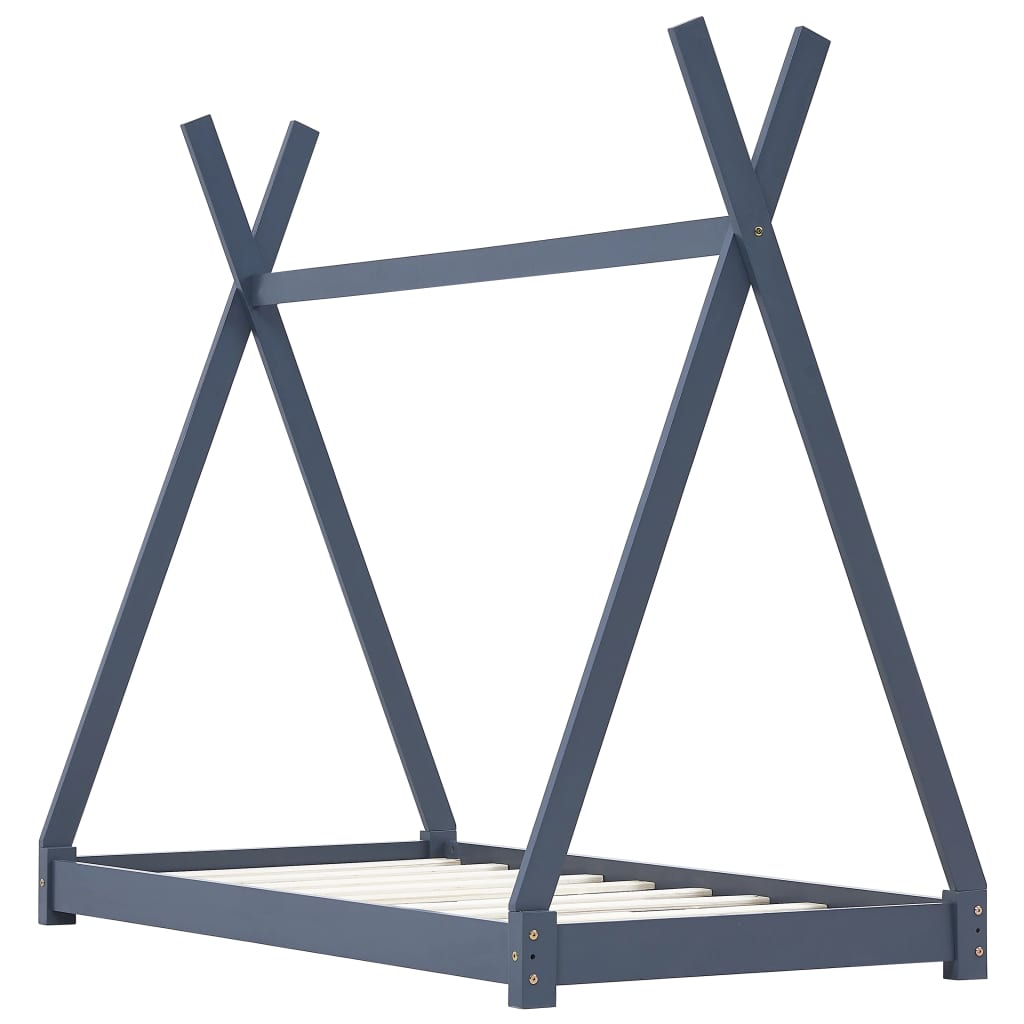 Sengeramme for barn heltre furu grå 80x160 cm