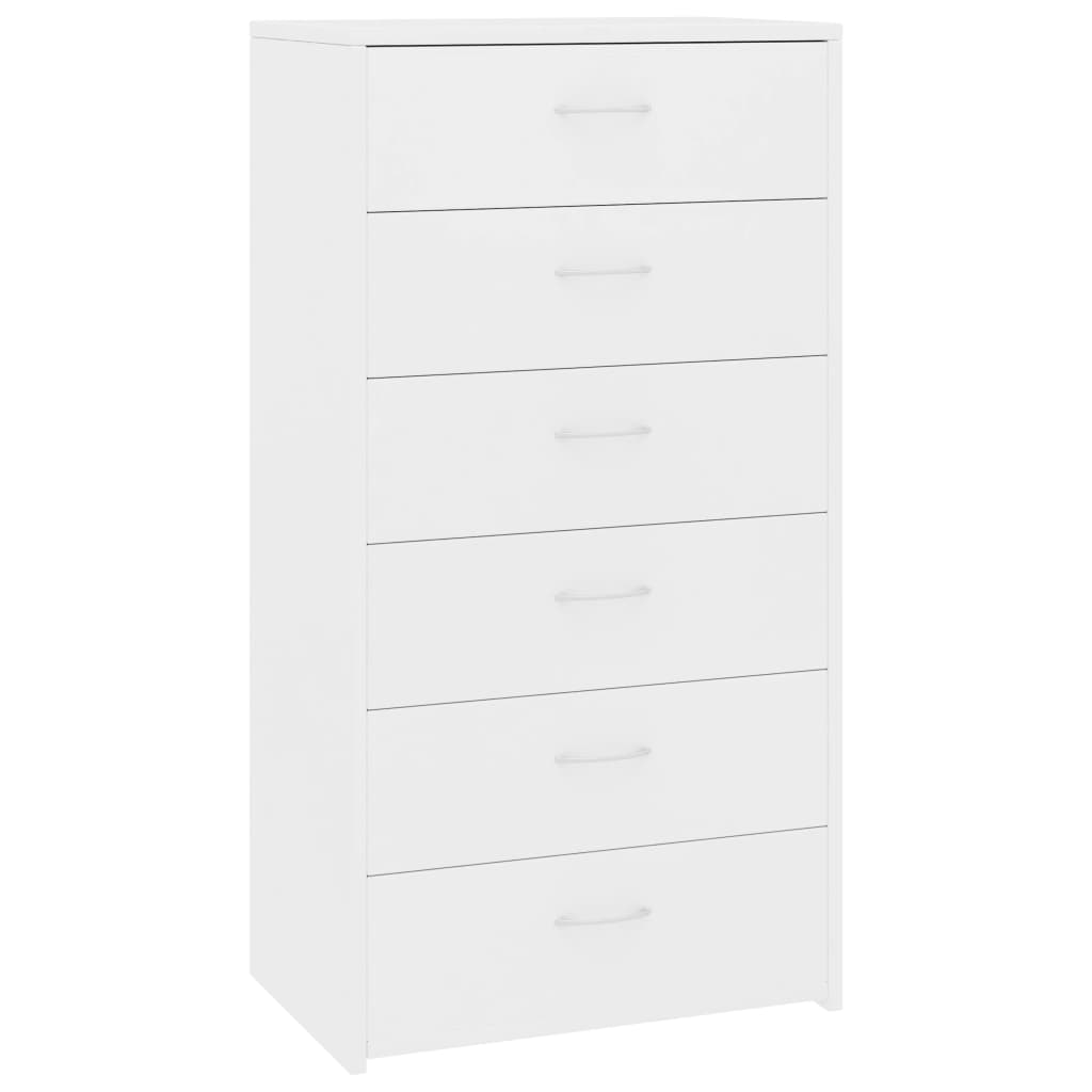 Skjenk med 6 skuffer hvit 50x34x96 cm konstruert tre