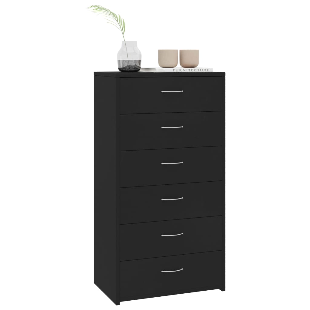 Skjenk med 6 skuffer svart 50x34x96 cm konstruert tre