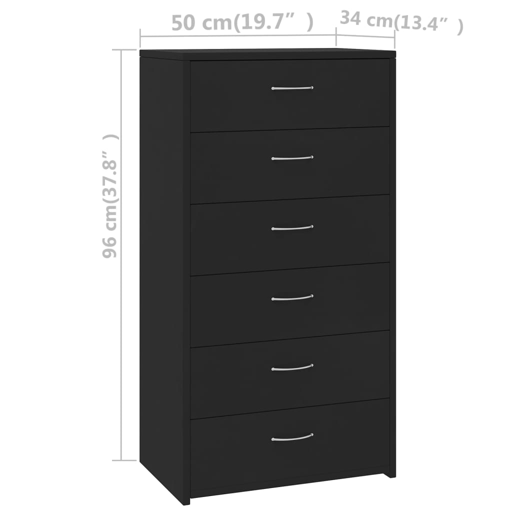 Skjenk med 6 skuffer svart 50x34x96 cm konstruert tre