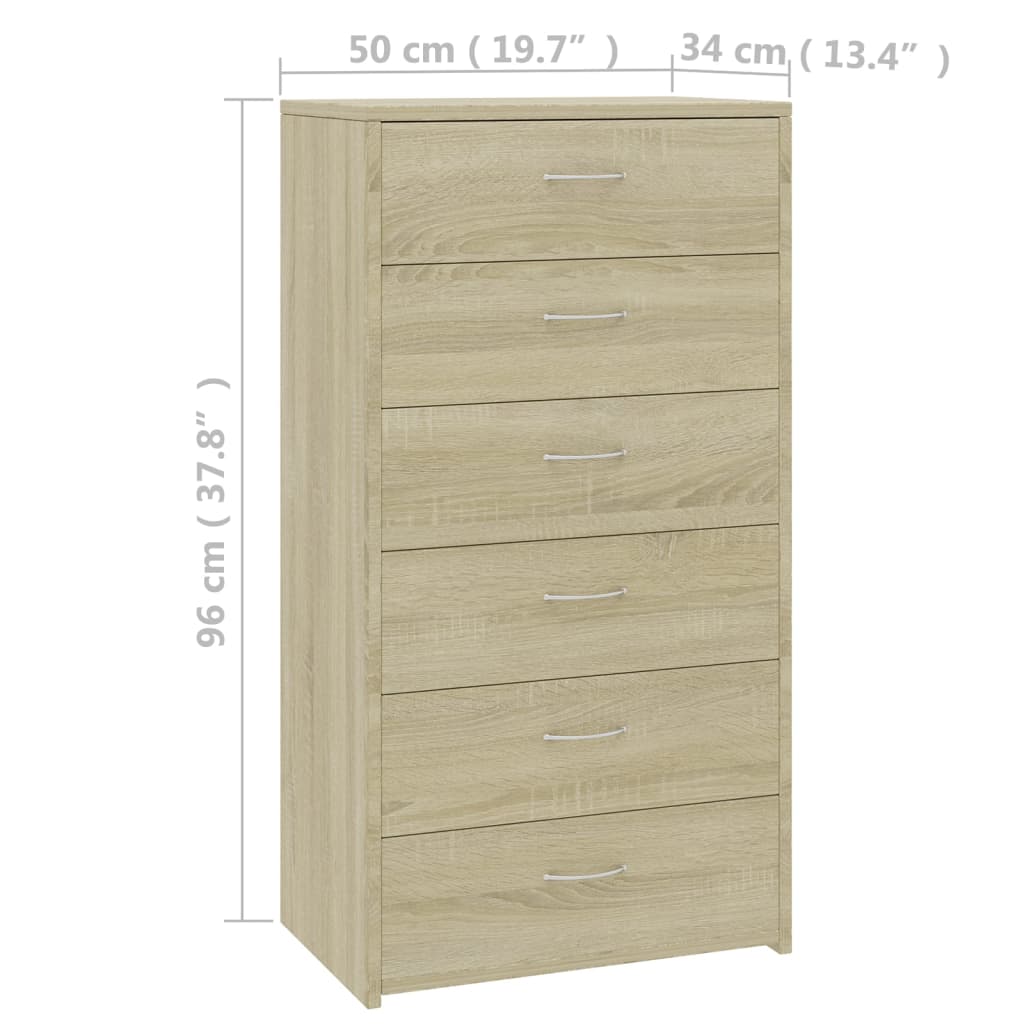 Skjenk med 6 skuffer sonoma eik 50x34x96 cm konstruert tre vidaXL