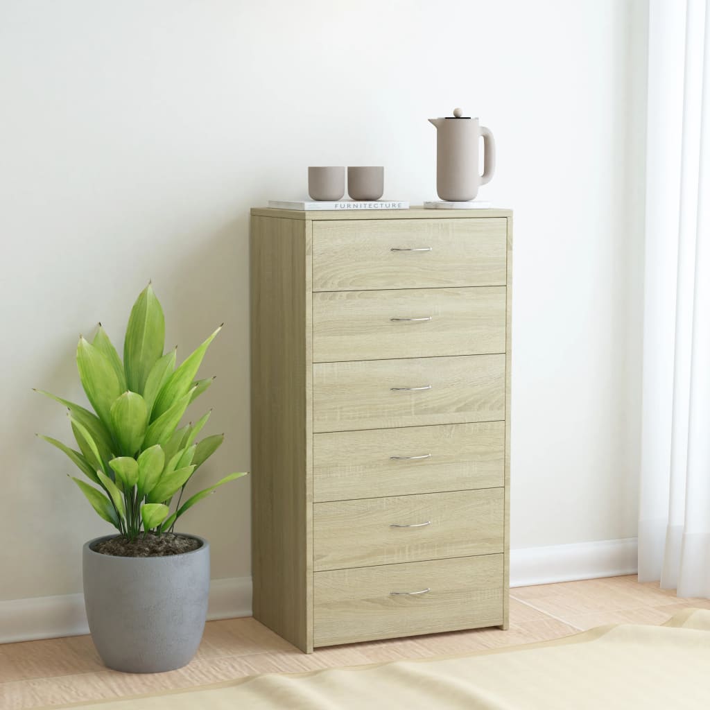 Skjenk med 6 skuffer sonoma eik 50x34x96 cm konstruert tre vidaXL