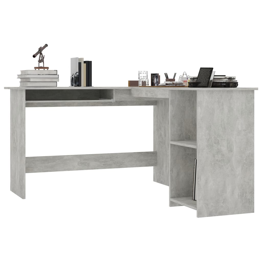 L-formet skrivebord betonggrå 120x140x75 cm konstruert tre