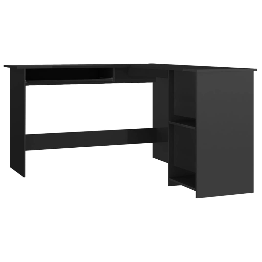 L-formet hjørneskrivebord høyglans svart 120x140x75cm sponplate
