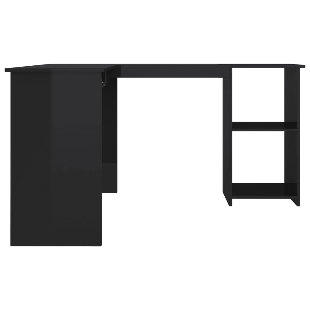 L-formet hjørneskrivebord høyglans svart 120x140x75cm sponplate