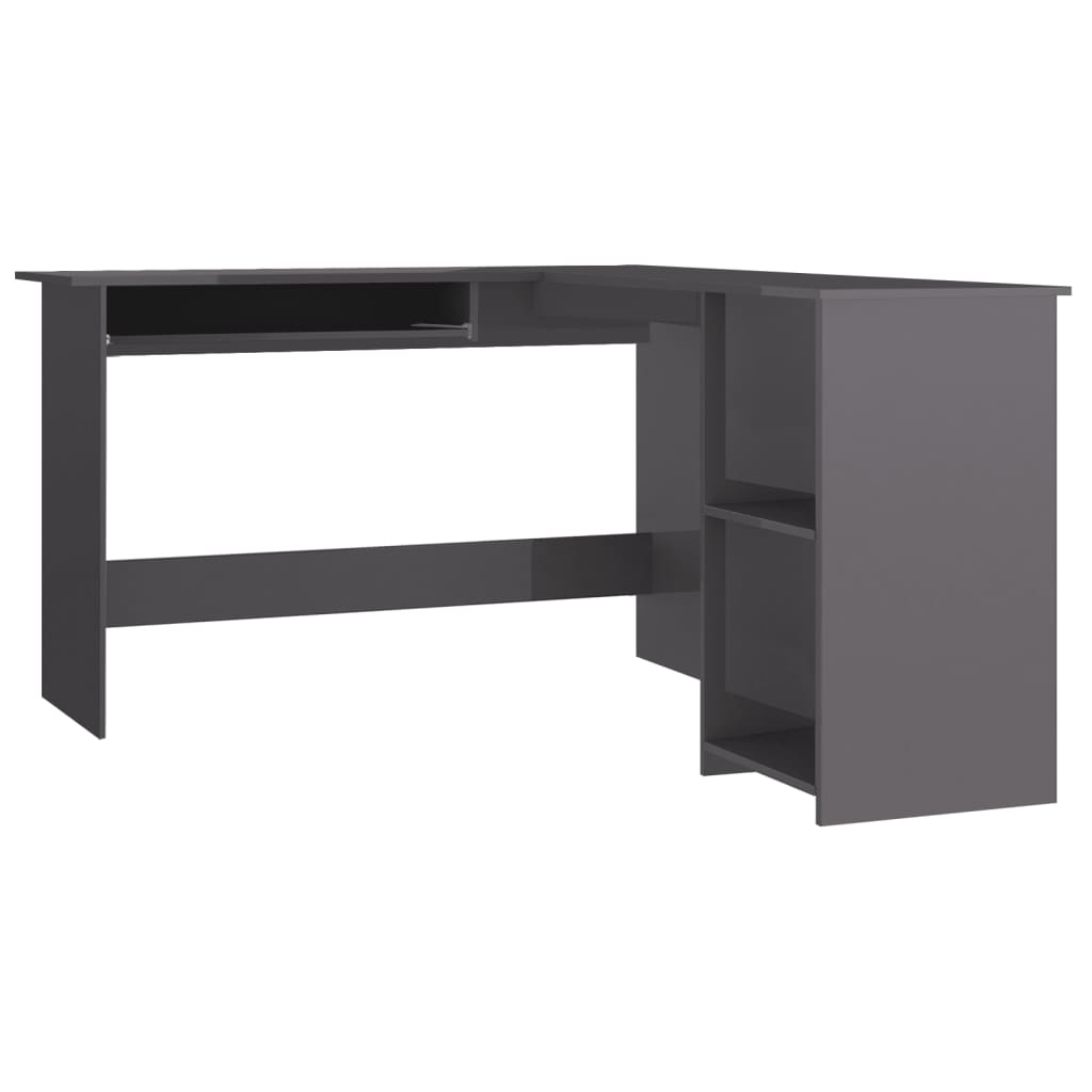 L-formet hjørneskrivebord høyglans grå 120x140x75 cm sponplate