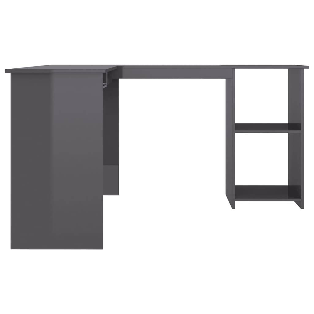 L-formet hjørneskrivebord høyglans grå 120x140x75 cm sponplate