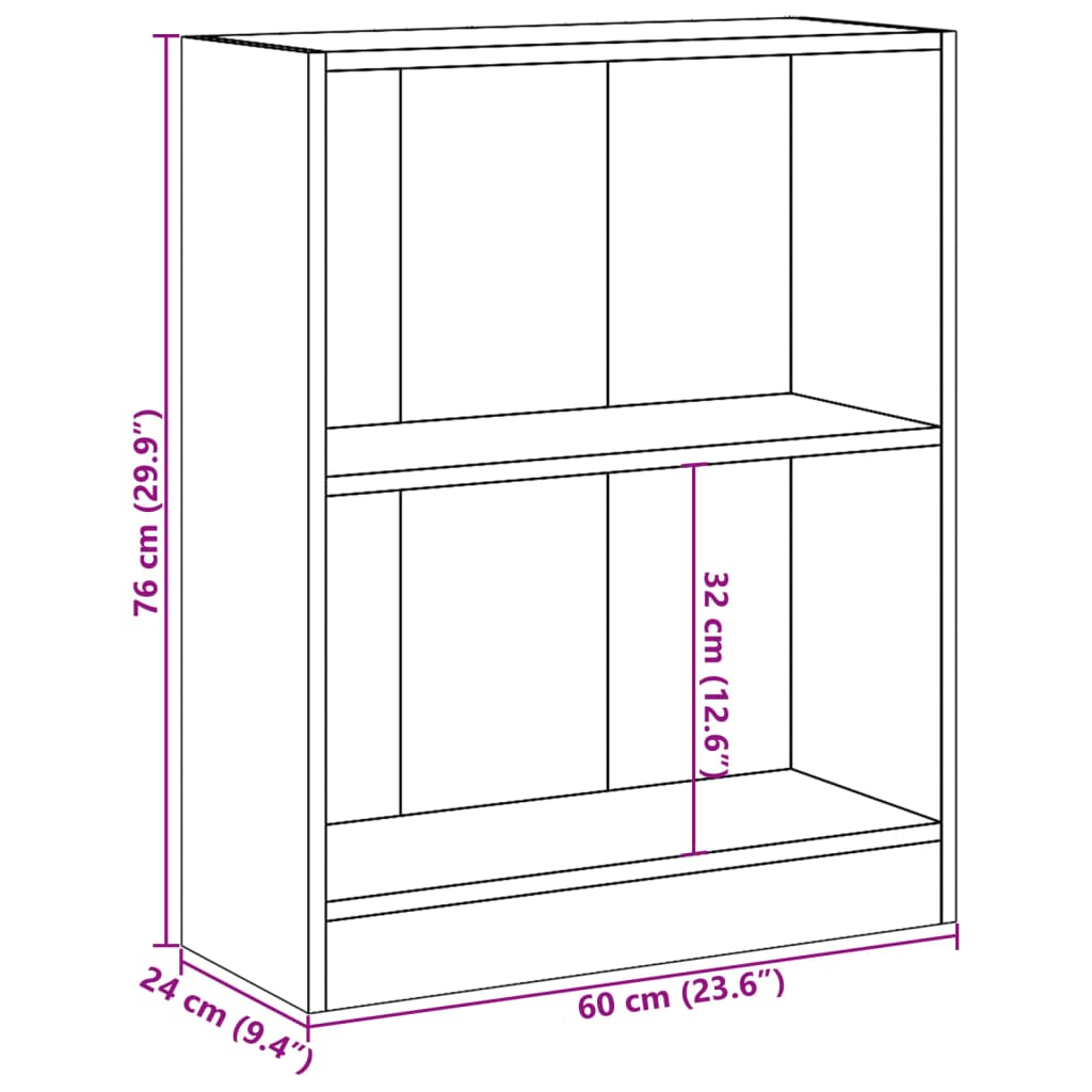 Bokhylle hvit 60x24x76 cm konstruert tre