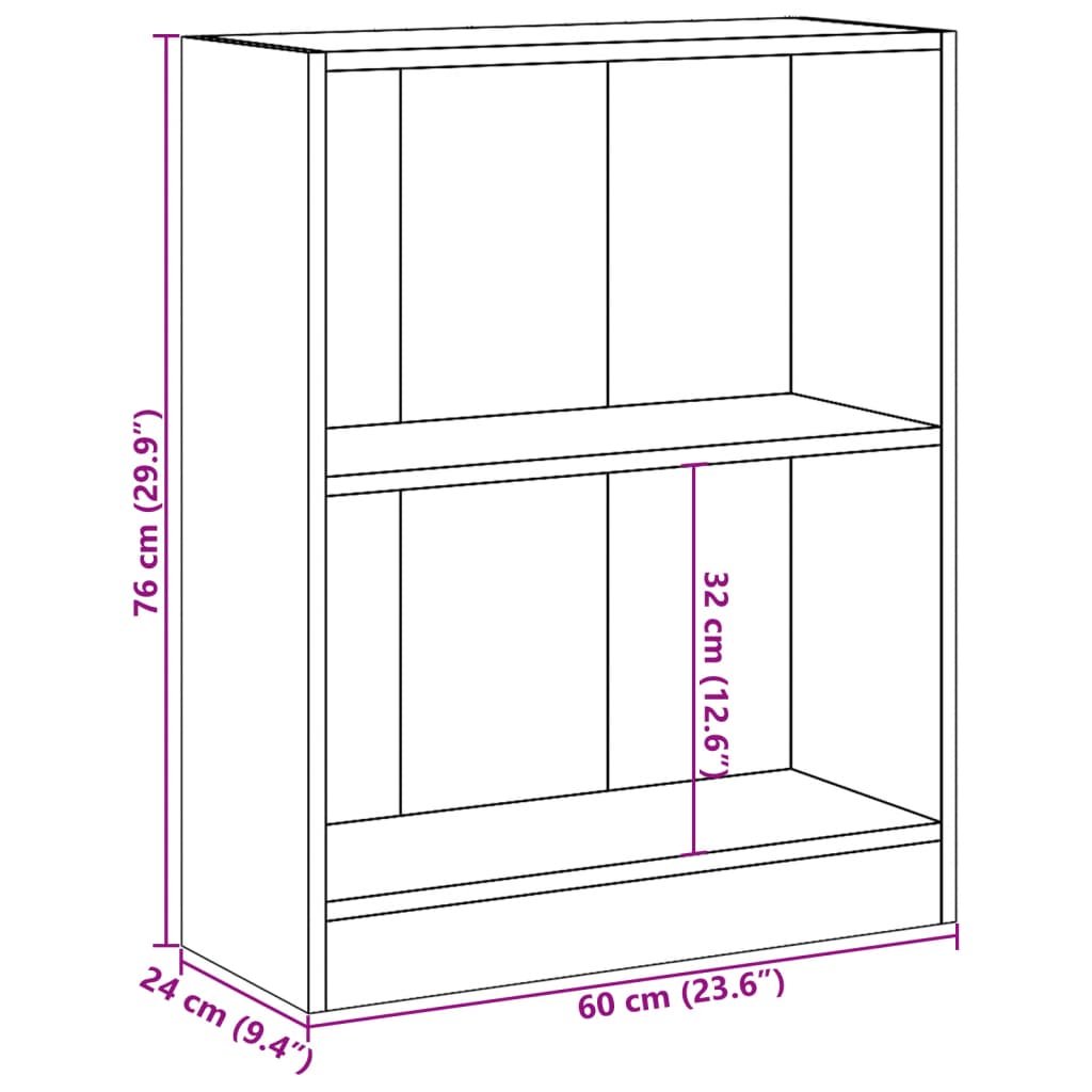 Bokhylle sonoma eik 60x24x76 cm konstruert tre