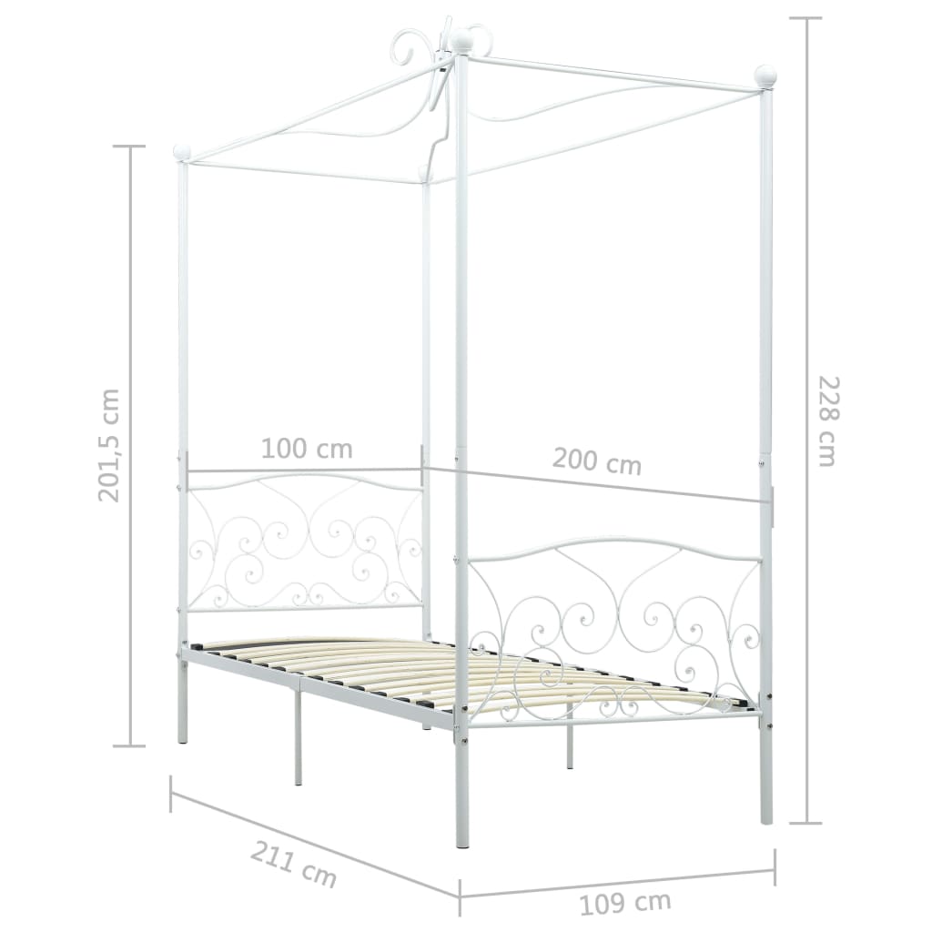 Himmelsengeramme hvit metall 100x200 cm