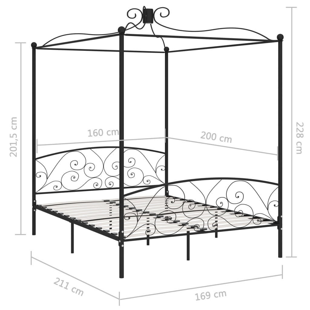 Himmelsengeramme svart metall 160x200 cm