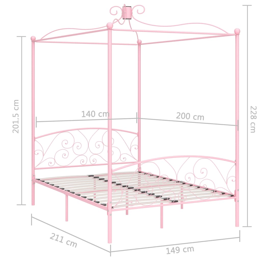 Himmelsengeramme rosa metall 140x200 cm