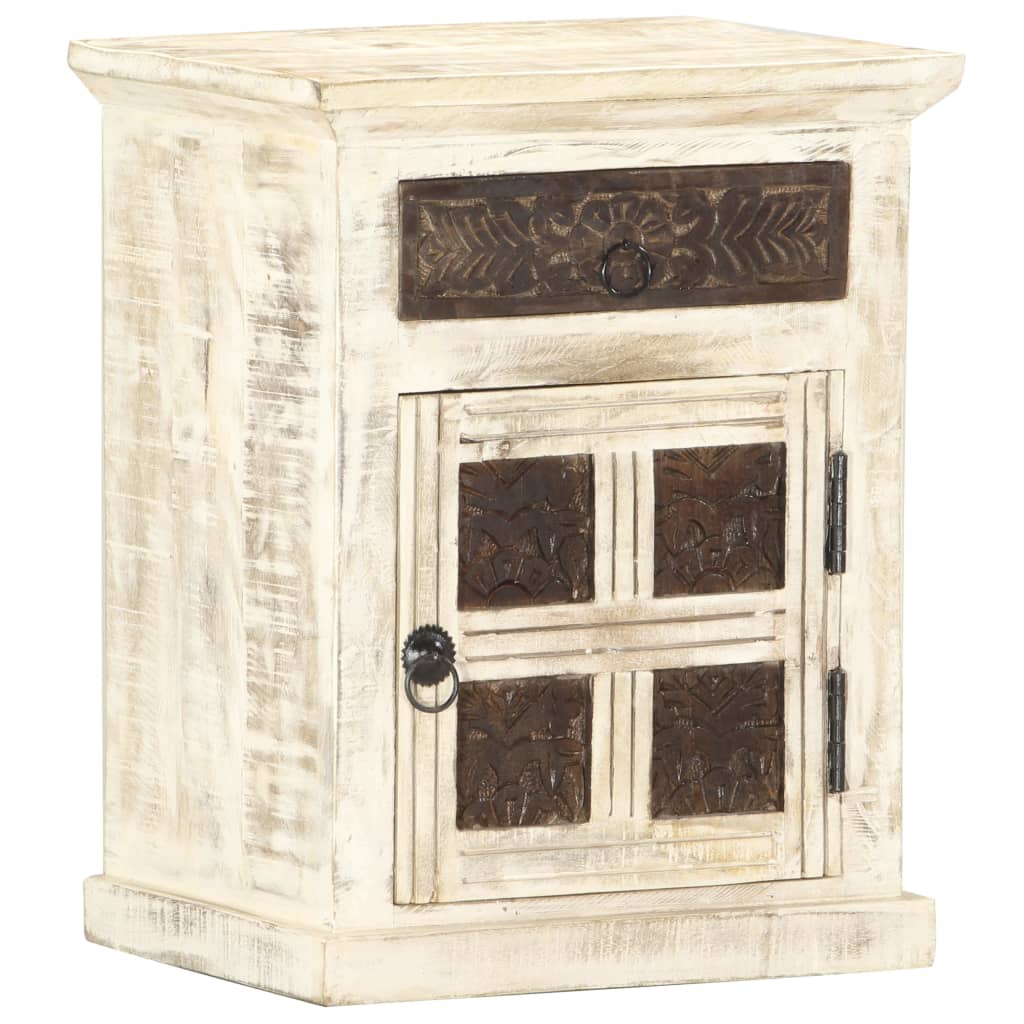 Nattbord hvit 40x30x50 cm heltre mango