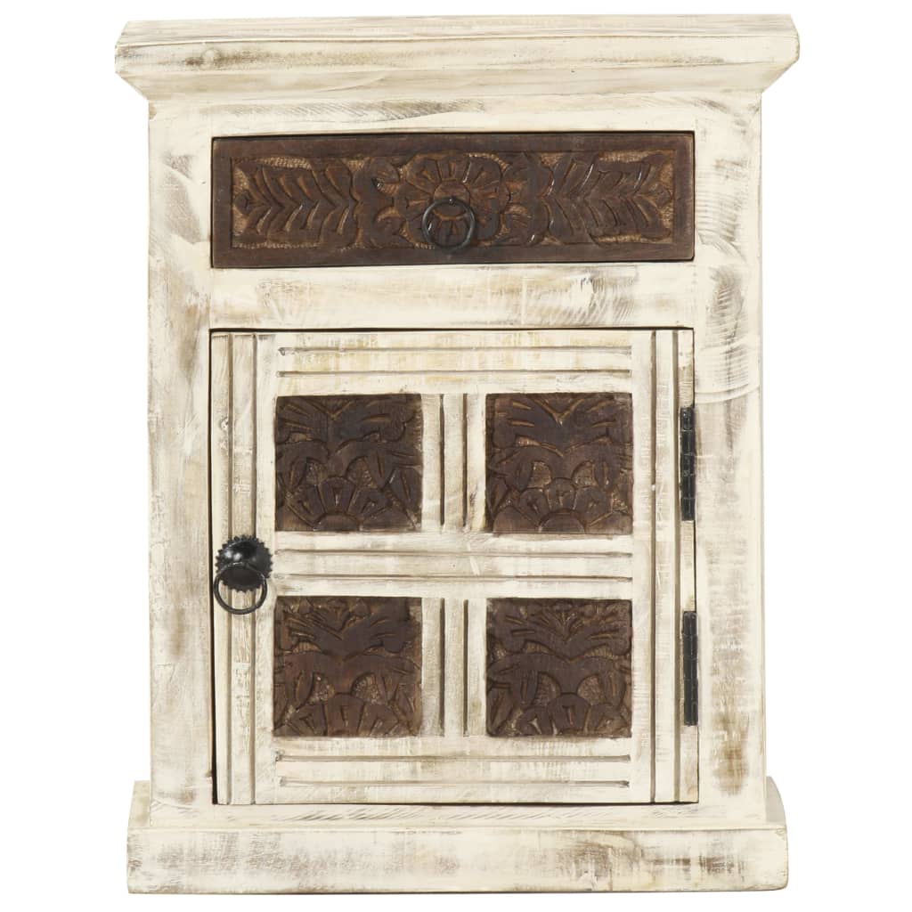Nattbord hvit 40x30x50 cm heltre mango