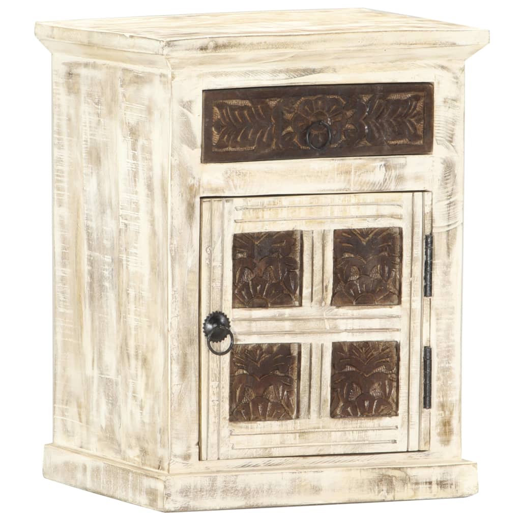 Nattbord hvit 40x30x50 cm heltre mango