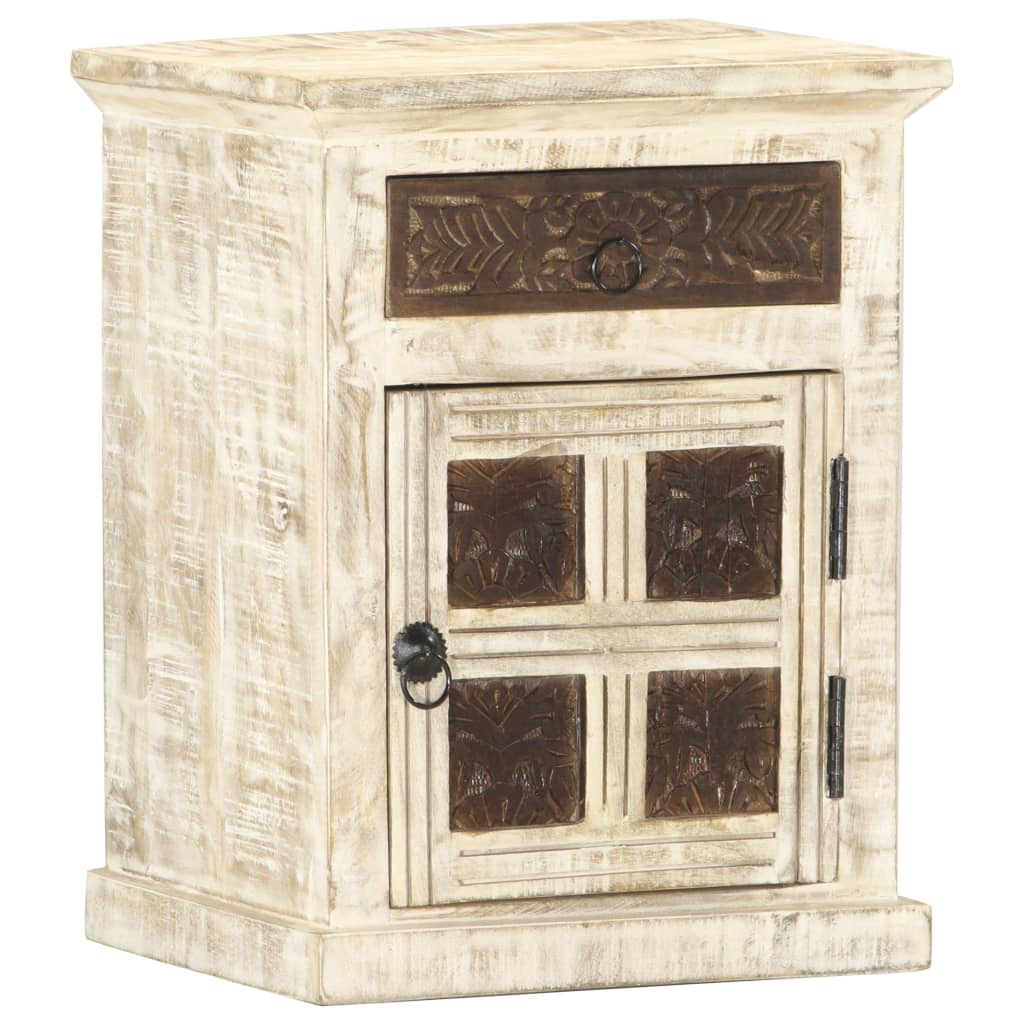 Nattbord hvit 40x30x50 cm heltre mango
