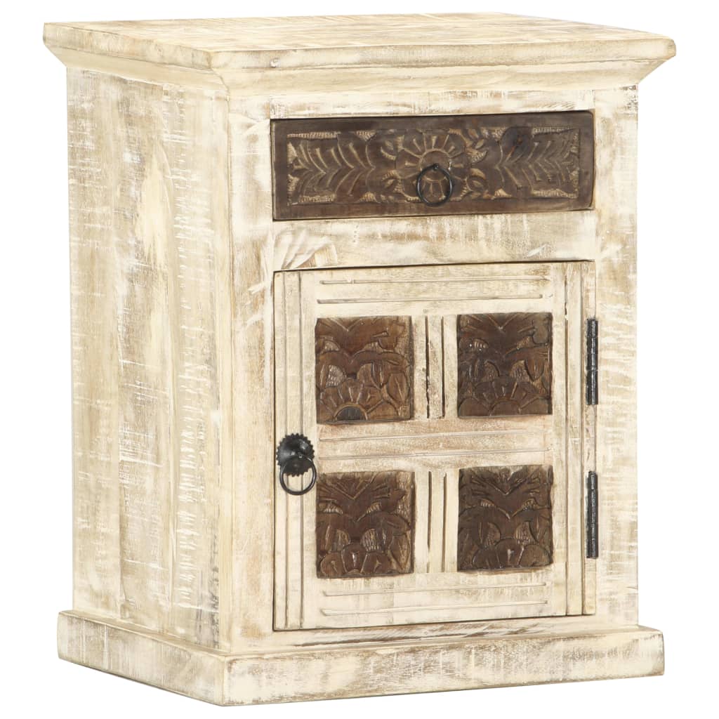 Nattbord hvit 40x30x50 cm heltre mango
