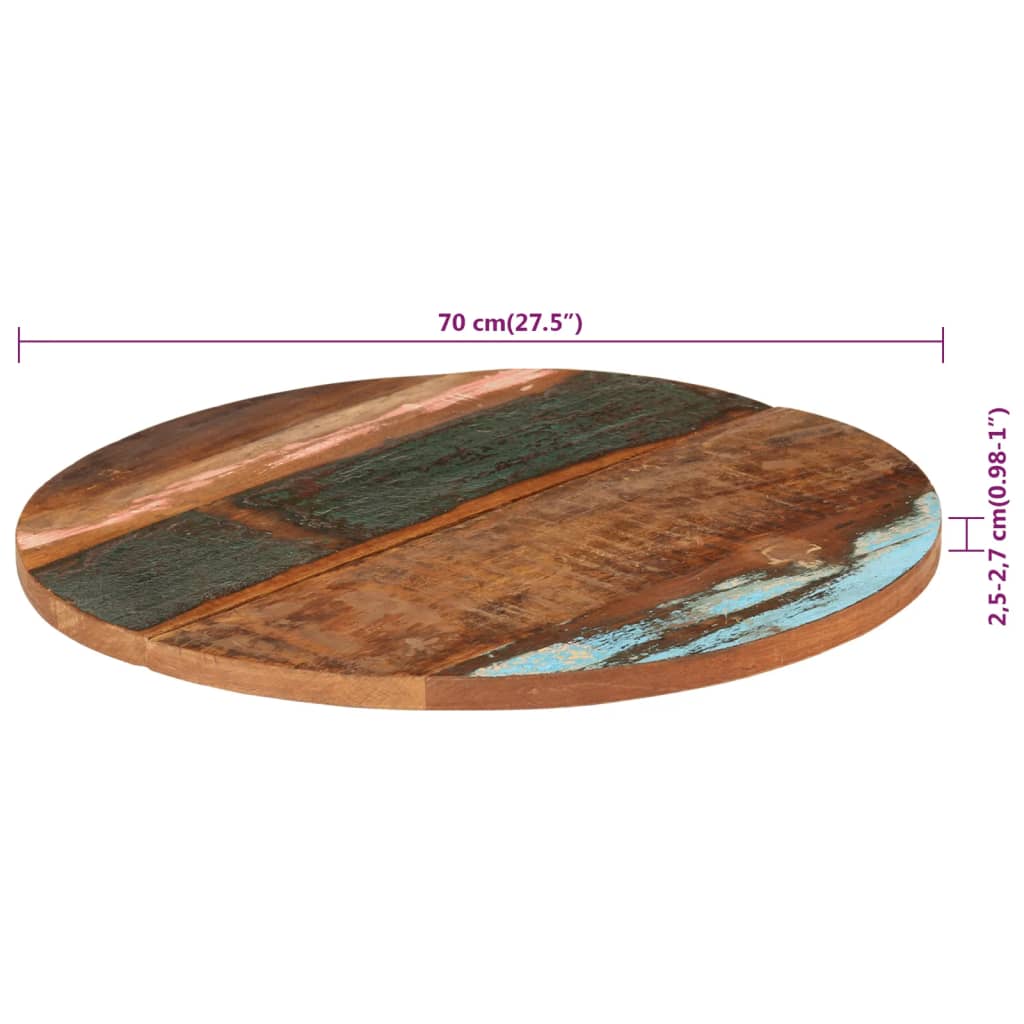 Rund bordplate 70 cm 25-27 mm gjenvunnet heltre