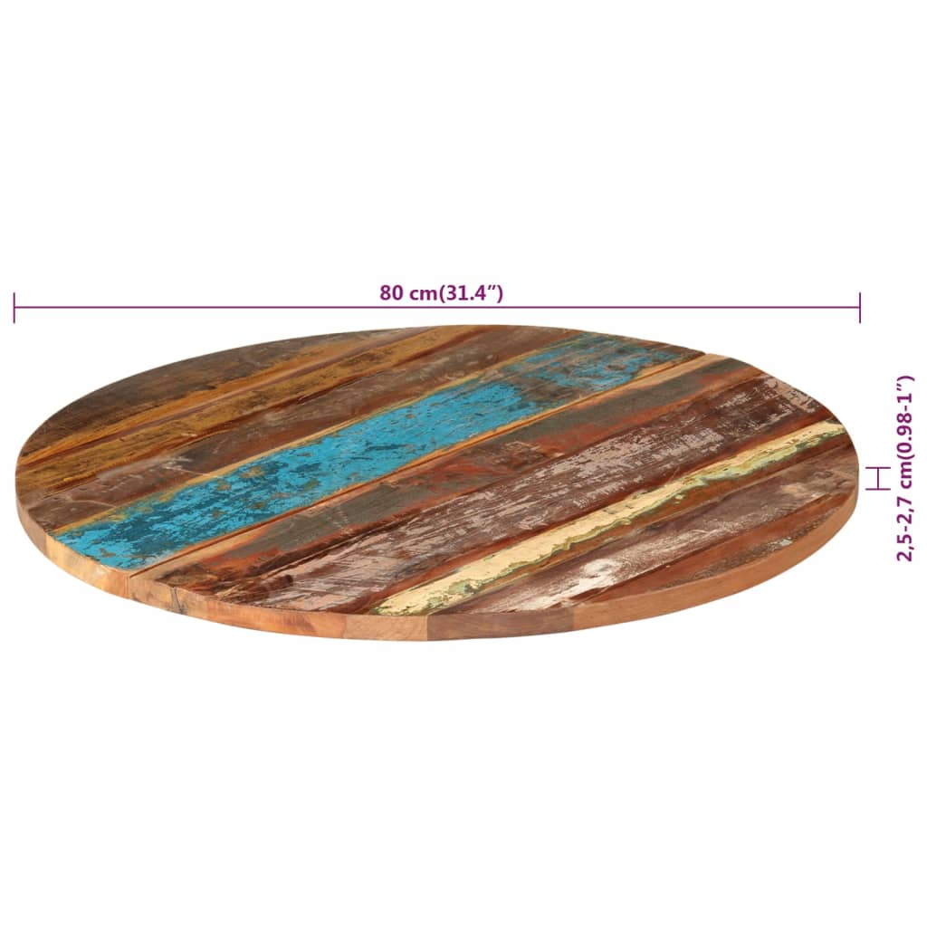 Rund bordplate 80 cm 25-27 mm gjenvunnet heltre