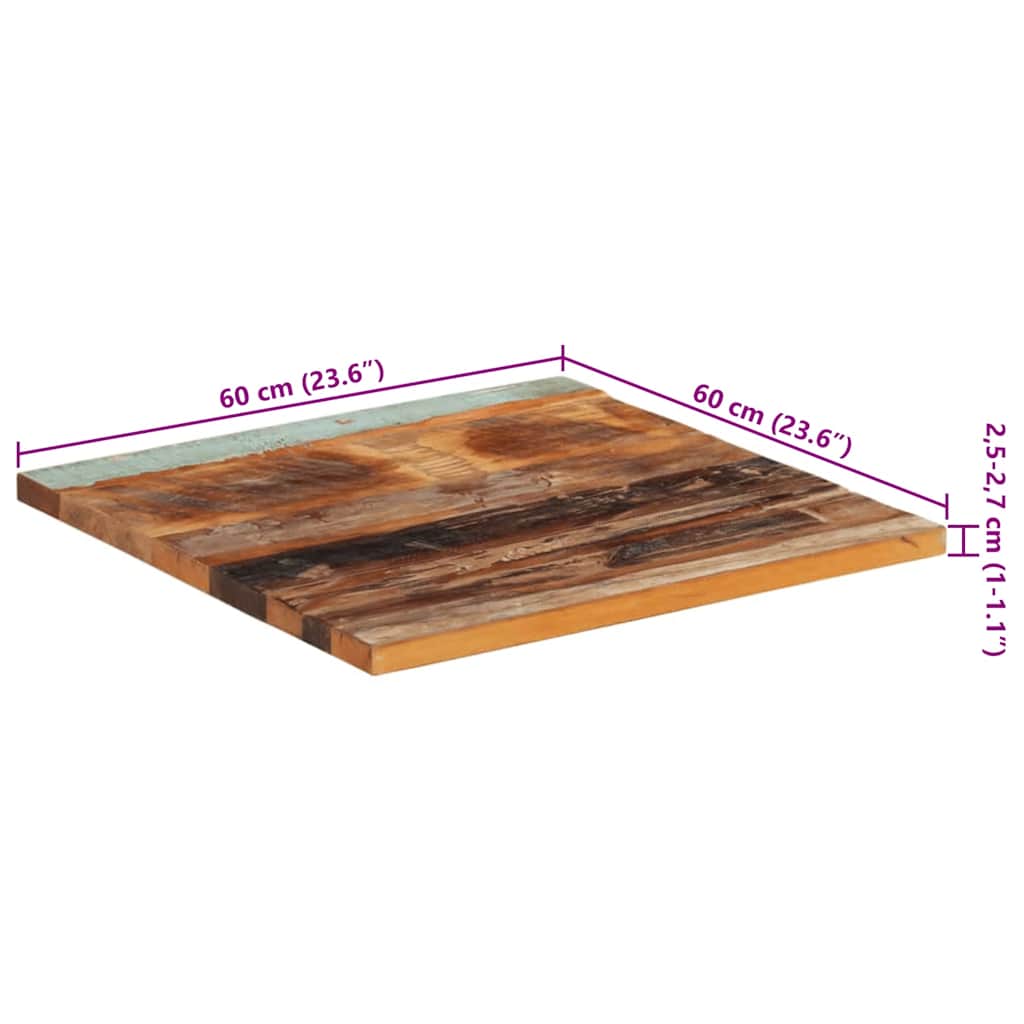 Firkantet bordplate 60x60 cm 25-27 mm gjenvunnet heltre