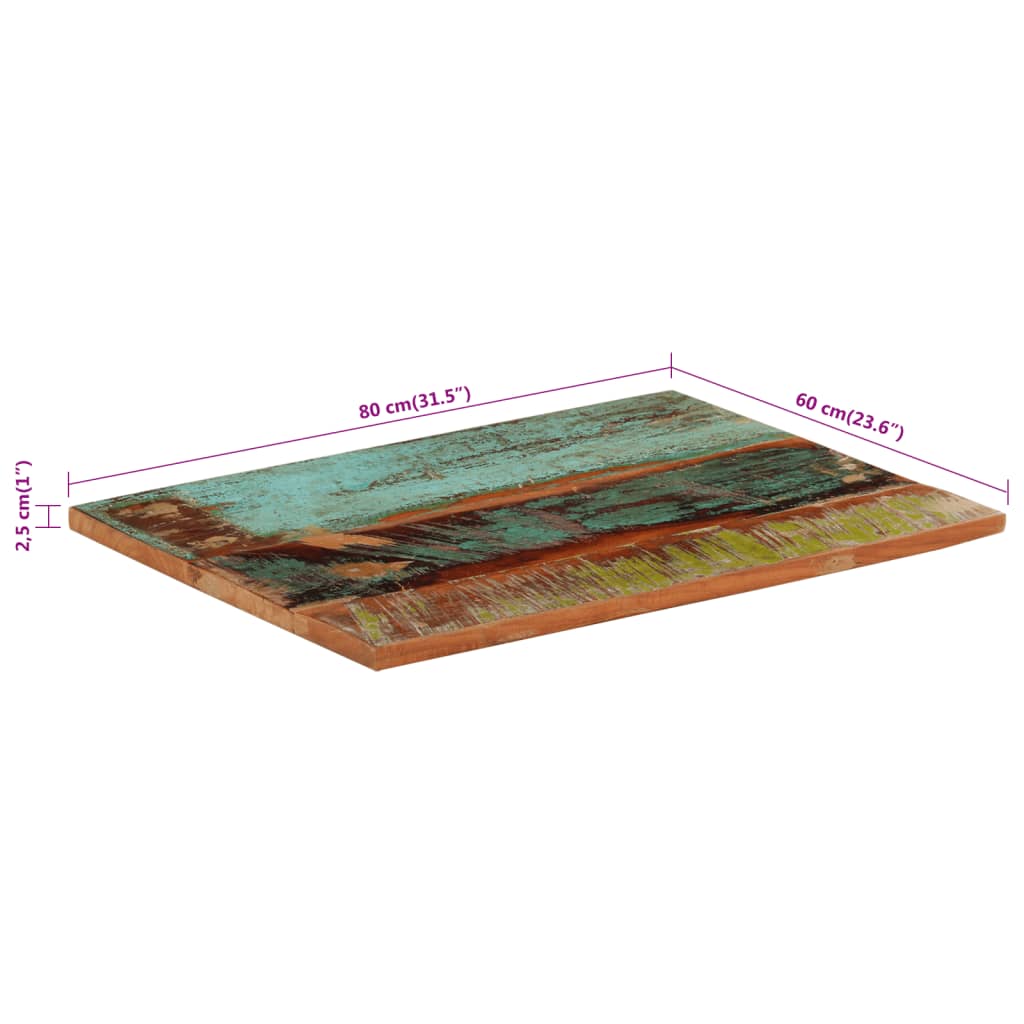 Rektangulær bordplate 60x80 cm 25-27 mm gjenvunnet heltre