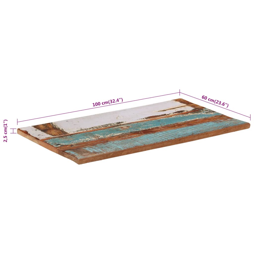 Rektangulær bordplate 60x100 cm 25-27 mm gjenvunnet heltre