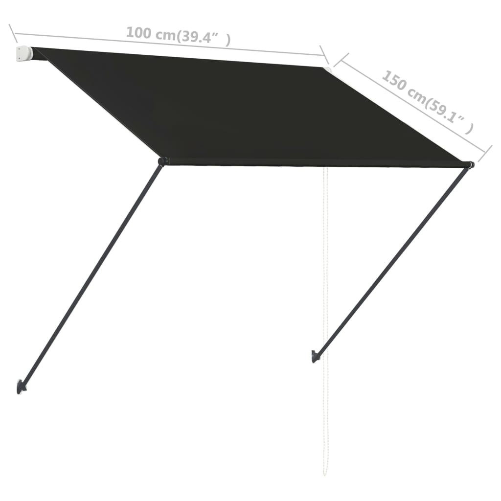 Uttrekkbar markise med LED 100x150 cm antrasitt