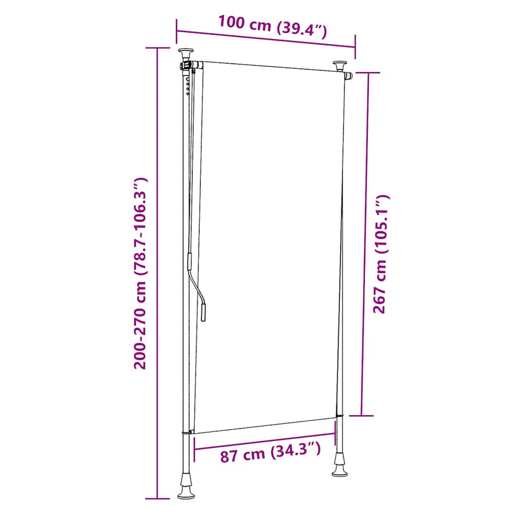 Utendørs rullegardin 100x270 cm antrasitt