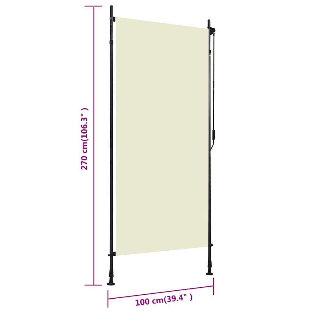 Utendørs rullegardin 100x270 cm kremhvit