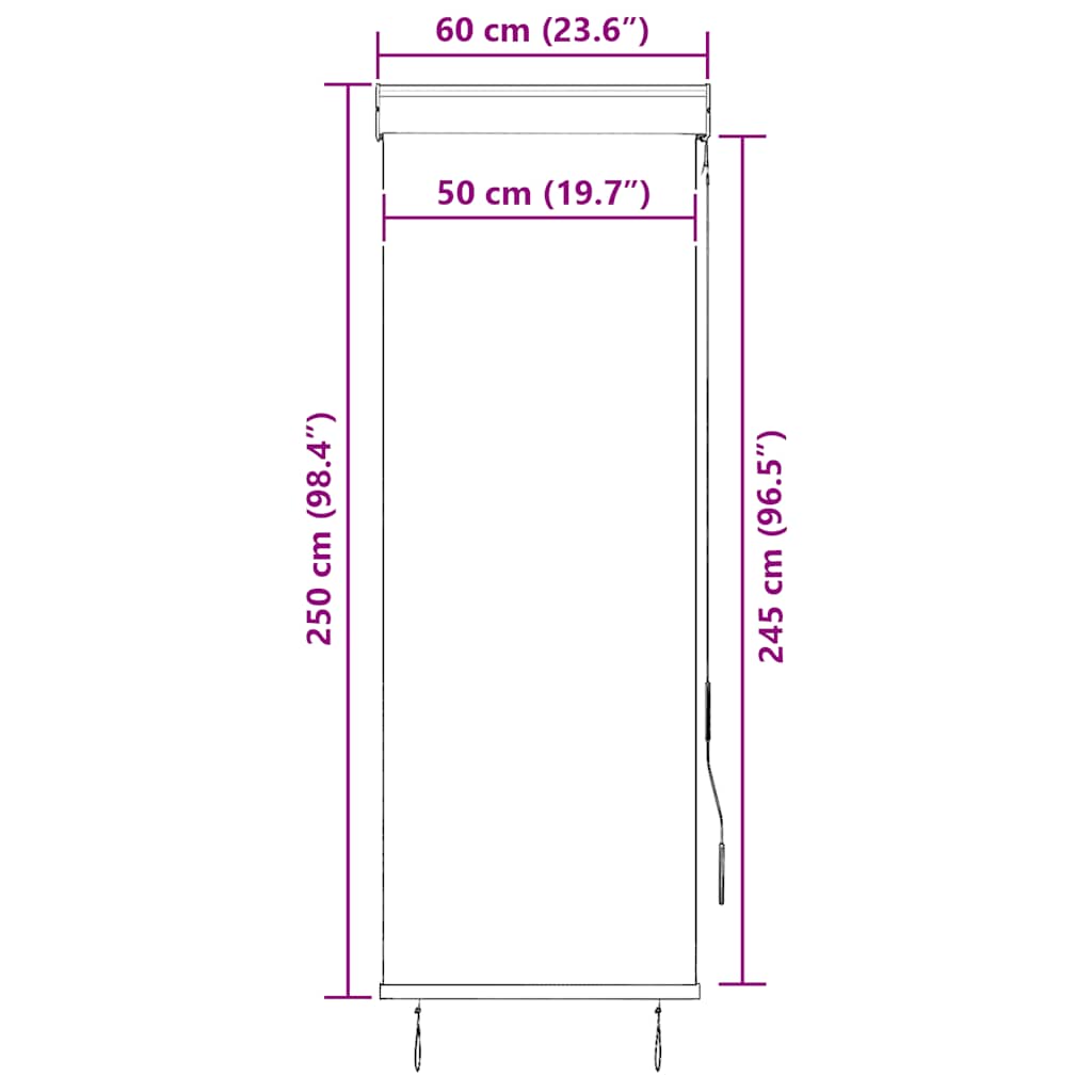 Utendørs rullegardin 60x250 cm kremhvit vidaXL
